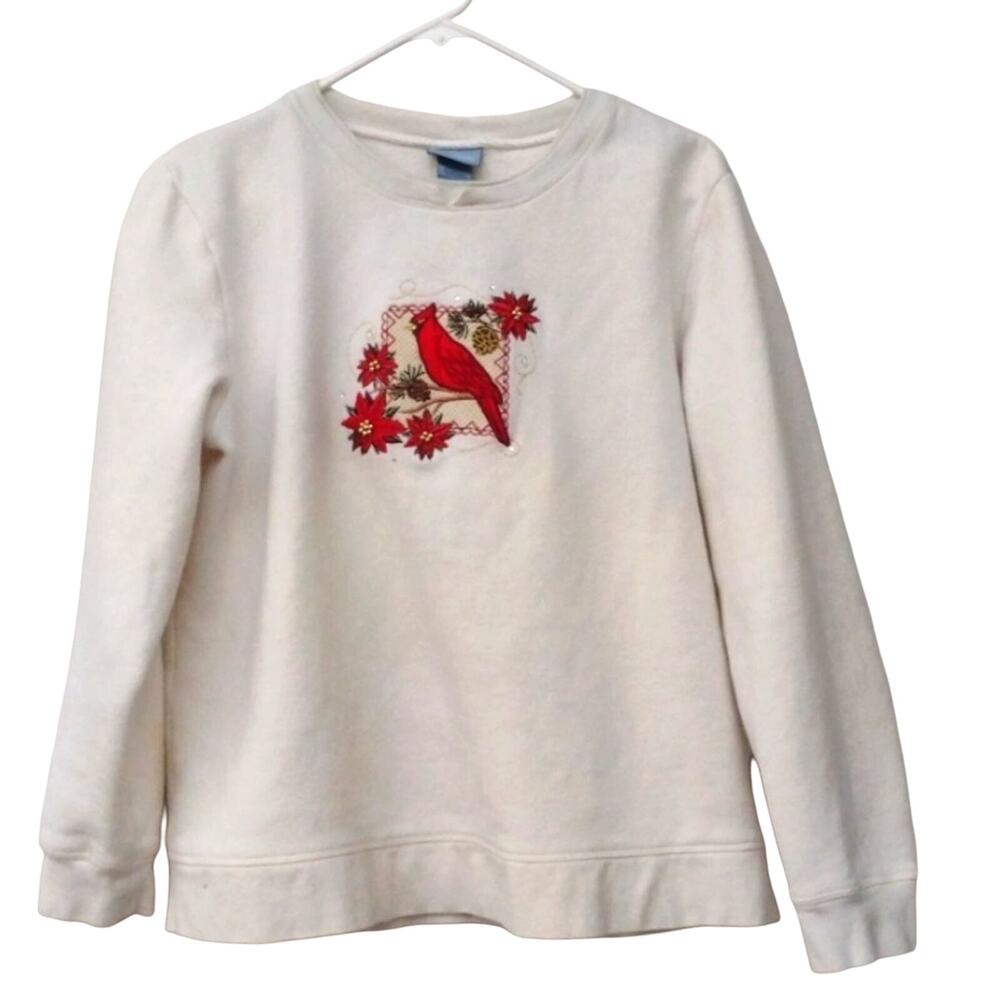 Classic Elements White Christmas Embroidered Swea… - image 1